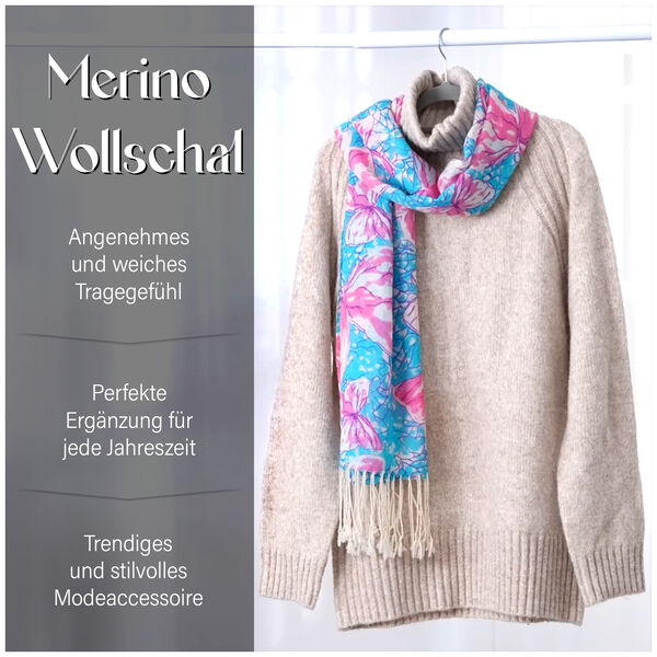 100% Merino Woll-Schal mit Quasten, 70x180cm, Mehrfarbig image number 8