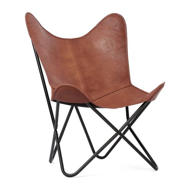 Zusammenklappbarer Butterfly-Sessel aus Echtleder, 92cm, Hellbraun