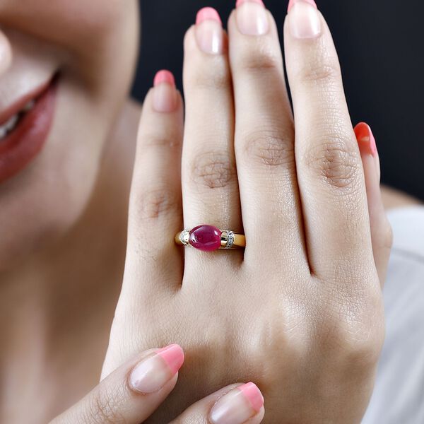 Afrikanischer Rubin (Fissure gef&uuml;llt), Wei&szlig;er Zirkon Ring, 925 Silber Gelbgold Vermeil, (Gr&ouml;&szlig;e 19.00) ca. 3.16 ct image number 3