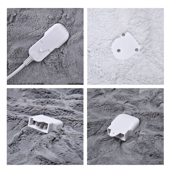 Doppellagige elektronische Heizdecke aus Kunstfell, Grau  image number 3