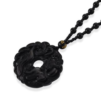 Schwarzer Glasachat Halskette 63 cm ca. 200.00 ct