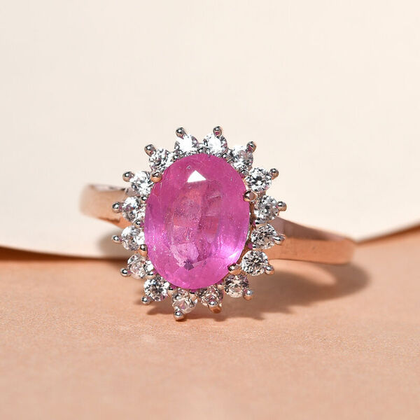 Premium Ilakaka Rosa Saphir und Zirkon-Halo Ring, 925 Silber Ros&eacute;gold Vermeil, 2,98 ct. image number 2