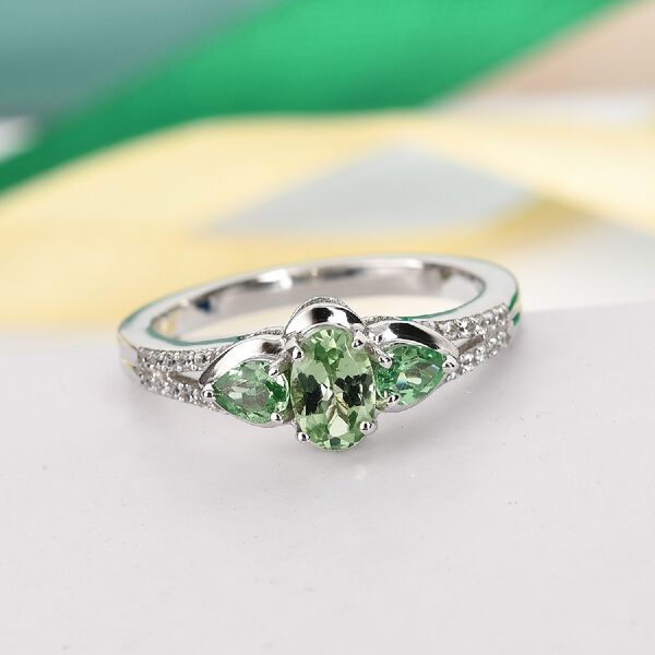 Tsavorit Granat und Zirkon Ring 925 Silber Platin-&Uuml;berzug image number 2