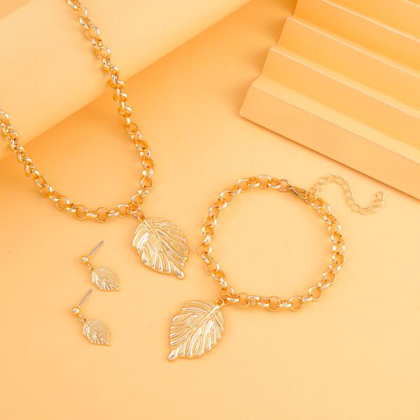 3er Set Halskette, Ohrringe, Armband ca. 20cm, goldfarben image number 1