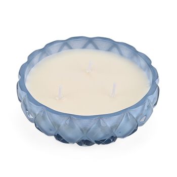 LIVMORE - Duftkerze Winterzauber-Design, 25 Std. Brenndauer, 150g, 4,5 ml &auml;therisches &Ouml;l, Amber und Pfingstrose, Blau