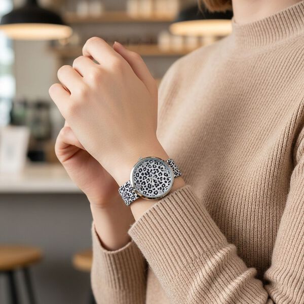 STRADA - Japanisches Uhrwerk, Flexible Uhr, Leopardenfellmuster image number 2