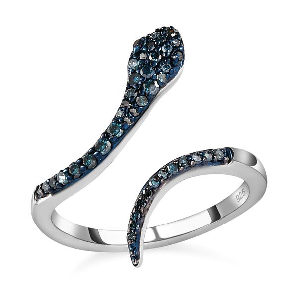 Blauer Diamant-Schlange-Ring, 925 Silber platiniert, 0,25 ct. image number 4