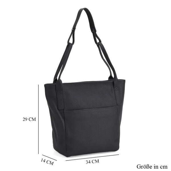 Echtleder-Tote-Bag mit Magnetverschluss-Au&szlig;entasche und ger&auml;umigem Innenfach, 34x14x29 cm, Schwarz image number 6