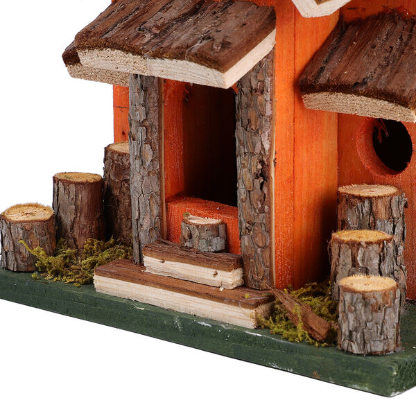 Handgefertigtes Vogelhaus aus Naturholz und MDF, 18,5x16x20 cm, Orange image number 4