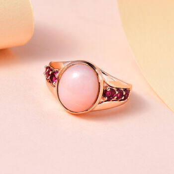 Peruanischer Rosa-Opal und Rhodolith Granat-Ring - 4,71 ct.