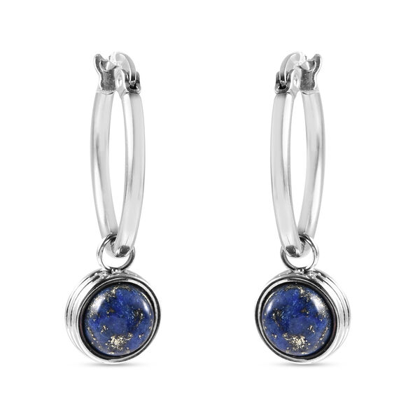 Lapislazuli und Rosenquarz Charme Ohrh&auml;nger in Edelstahl ca. 7,00 ct&nbsp; image number 3