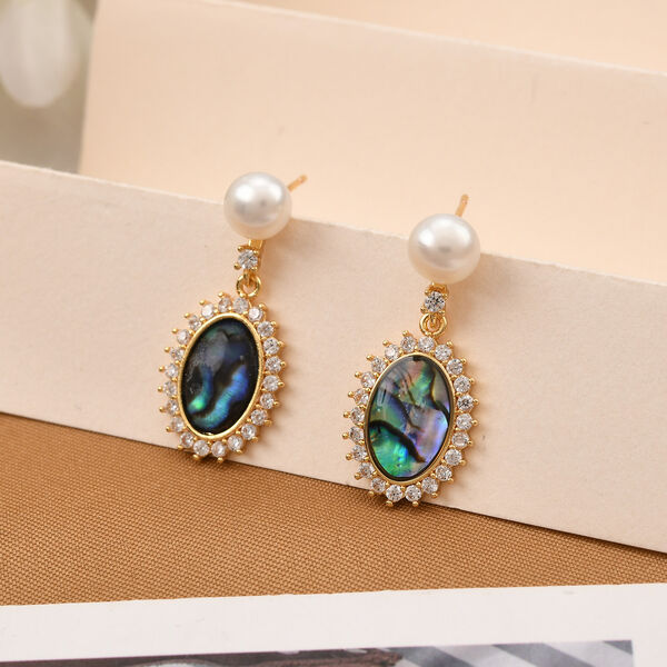 Abalone Muschel, Wei&szlig;e S&uuml;&szlig;wasser Ohrringe Nickelfreies Messing, Goldfarben image number 2