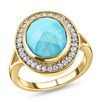 Amerikanischer, Nat&uuml;rlicher Sleeping Beauty T&uuml;rkis und wei&szlig;er Zirkon-Ring, 925 Silber Gelbgold Vermeil  ca. 3,80 ct