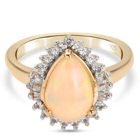 Natürlicher, äthiopischer Opal und Zirkon Halo-Ring, 925 Silber Gelbgold Vermeil  ca. 1,68 ct