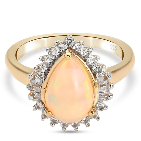 Natürlicher, äthiopischer Opal und Zirkon Halo-Ring, 925 Silber Gelbgold Vermeil  ca. 1,68 ct image number 0