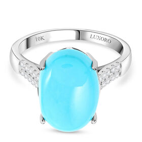 LUXORO zertifiziert und geprüft AAA Sleeping Beauty Türkis und Diamant Ring in 417 Weißgold - 5,50 ct.
