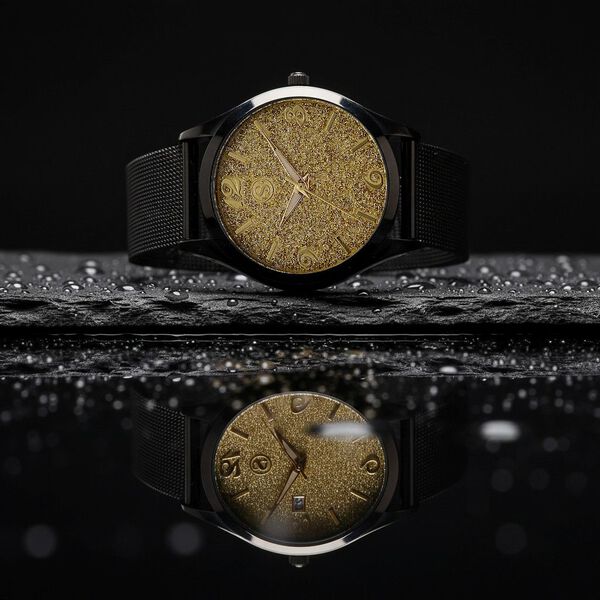 STRADA Stardust Zifferblattuhr mit japanischem Uhrwerk und schwarzfarbenem 316L Edelstahl -Mesh-Armband image number 2