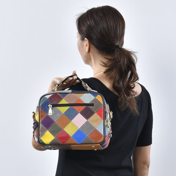 CHAOS BY ELSIE - Patchwork Crossbody Tasche aus 100% echtem Leder mit RFID Schutz, Gr&ouml;&szlig;e 26x12x22 cm, Mehrfarbig image number 3