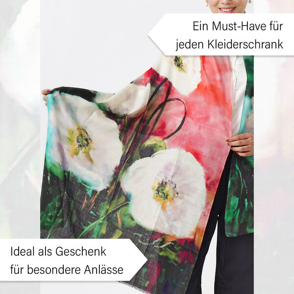 LA MAREY Schal aus 100% Premium-Kaschmir mit Digitaldruck, 70x200cm, weiße Glockenblumen image number 3