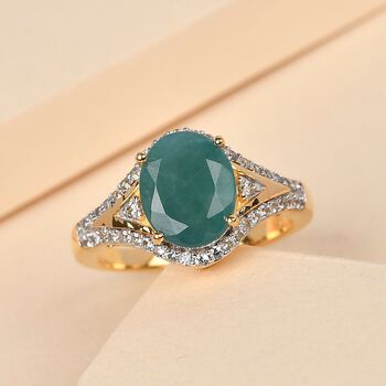 Grandidierit und wei&szlig;er Zirkon-Ring, 925 Silber vergoldet (Gr&ouml;&szlig;e 20.00) ca. 3.19 ct