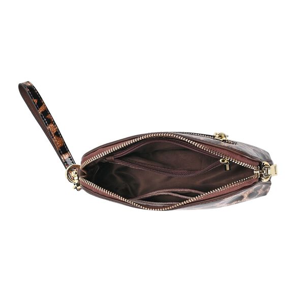 100% Echtleder Crossbody-Tasche mit RFID-Schutz und Leopardenmuster, 19x11 cm, Schwarz image number 5
