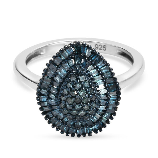 Blauer Diamant Ring 925 Silber platiniert  ca. 0,50 ct