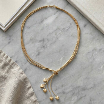 Lariat-Halskette mit Herz-Charms, nickelfreies Messing , ca. 50 cm