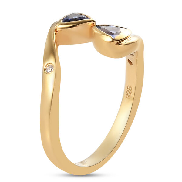 Tansanit und Zirkon Bypass Ring 925 Silber vergoldet  ca. 0,62 ct image number 5