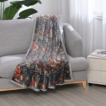 Weiche Kuscheldecke aus Premium-Mikrofaser mit Blumenmuster, Dunkelgr&uuml;n, 150x200 cm