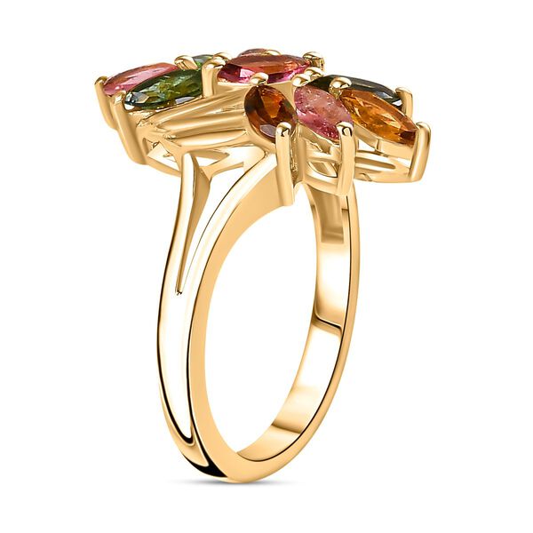 AA Mehrfarbiger-Turmalin Ring, 925 Silber 750 Gelbgold Vermeil (Gr&ouml;&szlig;e 21.00) ca. 1.47 ct image number 5