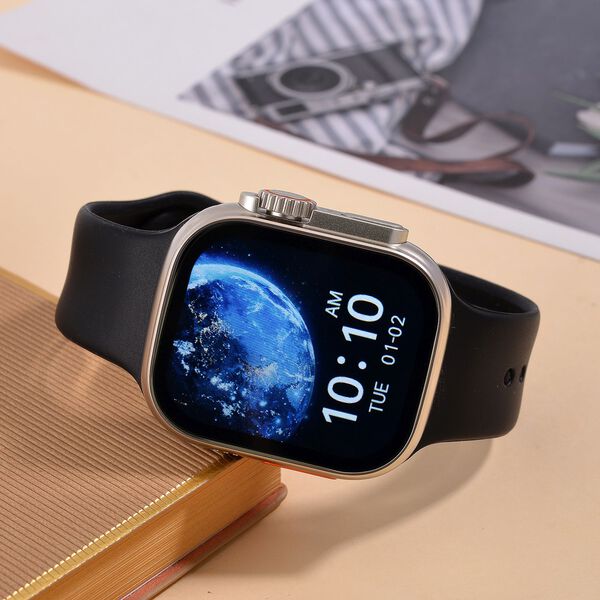I20 Ultra 2 Max Suit - 10-in-1 Smartwatch-Komplettset mit Smartwatch, Gold-Drehkrone, Kopfh&ouml;rern, Displayschutz, Ladekabel und 7 Wechselarmb&auml;ndern, Silberfarben image number 2