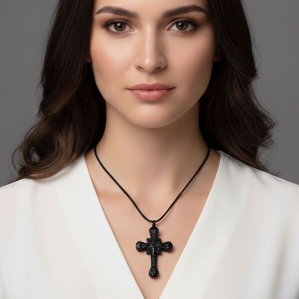 Schwarzer Glasachat Halskette 66 cm ca. 60,00 ct. image number 2