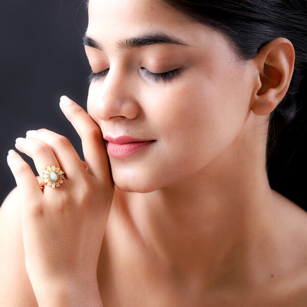 Nat&uuml;rlicher, &auml;thiopischer Welo Opal Ring mit &Ouml;ffnungsmechanismus, 925 Silber Gelbgold Vermeil (Gr&ouml;&szlig;e 20.00) ca. 2.09 ct image number 3