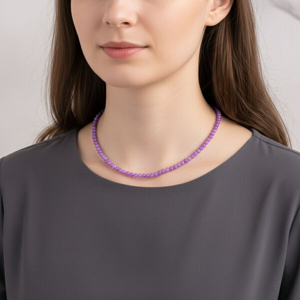 Lila Jade Halskette ca. 50 cm 925 Silber (gefärbte Jadeit) ca. 80.00 ct image number 2