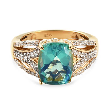 Pfau Triplett Quarz und Zirkon Ring 925 Silber vergoldet (Gr&ouml;&szlig;e 16.00) ca. 3,56 ct