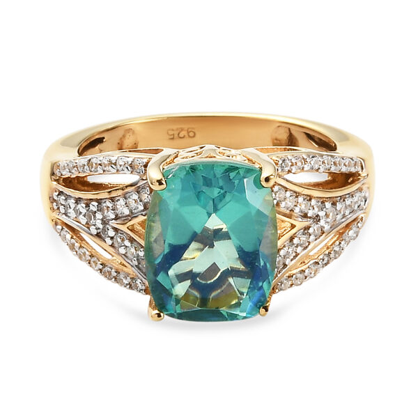 Pfau Triplett Quarz und Zirkon Ring 925 Silber vergoldet  ca. 3,56 ct image number 0