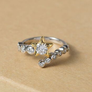 D joy Moissanit Ring 925 Silber platiniert und vergoldet (Gr&ouml;&szlig;e 20.00) ca. 0.79 ct