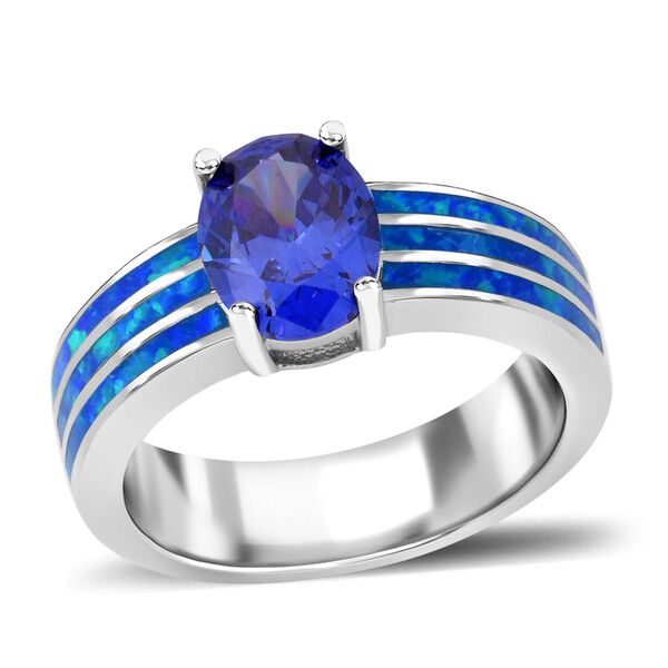 Tansanit Zirkonia und simulierter blauer Opal-Ring image number 3