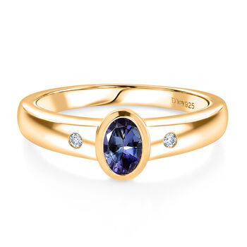 D'Joy Pfau Tansanit, Moissanit Ring 925 Silber 750 Gelbgold vermeil (Gr&ouml;&szlig;e 18.00) ca. 0,49 ct