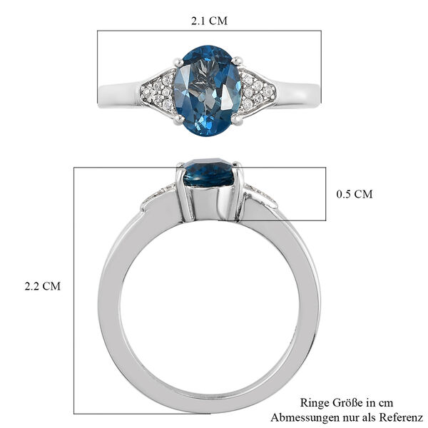 London Blau Topas, Zirkon Ring 925 Silber platiniert  ca. 1,45 ct image number 7