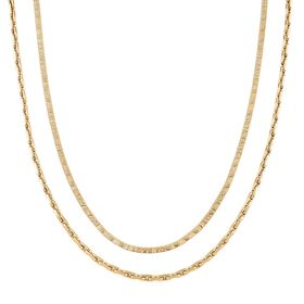 2er-Set Halsketten, Edelstahl, Goldfarben, Gliederkette und Schlangenketten-Optik, ca. 50 + 5 cm