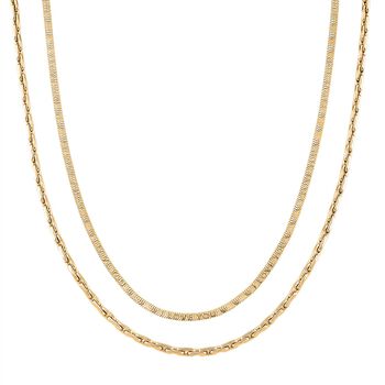 2er-Set Halsketten, Edelstahl, Goldfarben, Gliederkette und Schlangenketten-Optik, ca. 50 + 5 cm