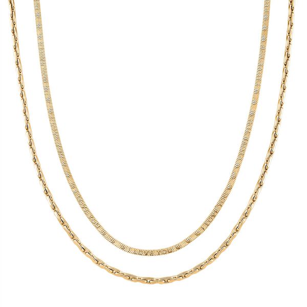 2er-Set Halsketten, Edelstahl, Goldfarben, Gliederkette und Schlangenketten-Optik, ca. 50 + 5 cm