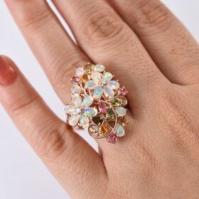 D'Joy Natürlicher, äthiopischer Welo Opal, Multi-Turmalin und Moissanit Ring - 4 ct.