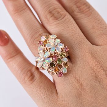 D'Joy Nat&uuml;rlicher, &auml;thiopischer Welo Opal, Multi-Turmalin und Moissanit Ring - 4 ct.