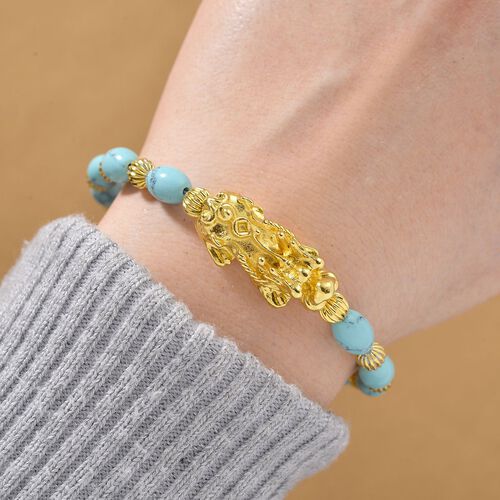 Blauer Howlit Pixiu Armband, flexibel, gelb vergoldet ca. 35.00 ct image number 1