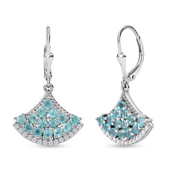 Djoy Betroka Blauer Apatit, Wei&szlig;er Zirkon Meereskiesel Ohrringe 925 Silber rhodiniert ca. 2.74 ct