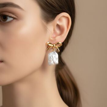 Wei&szlig;e Keshi Perle Ohrringe Nickelfreies Messing, Goldfarben