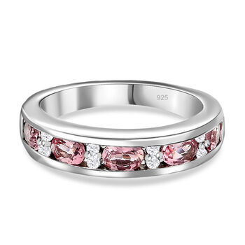 Rosa Turmalin und Zirkon Band Ring 925 Silber platiniert (Gr&ouml;&szlig;e 20.00) ca. 1,03 ct