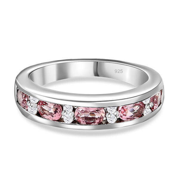 Rosa Turmalin und Zirkon Band Ring 925 Silber Platin-&Uuml;berzug